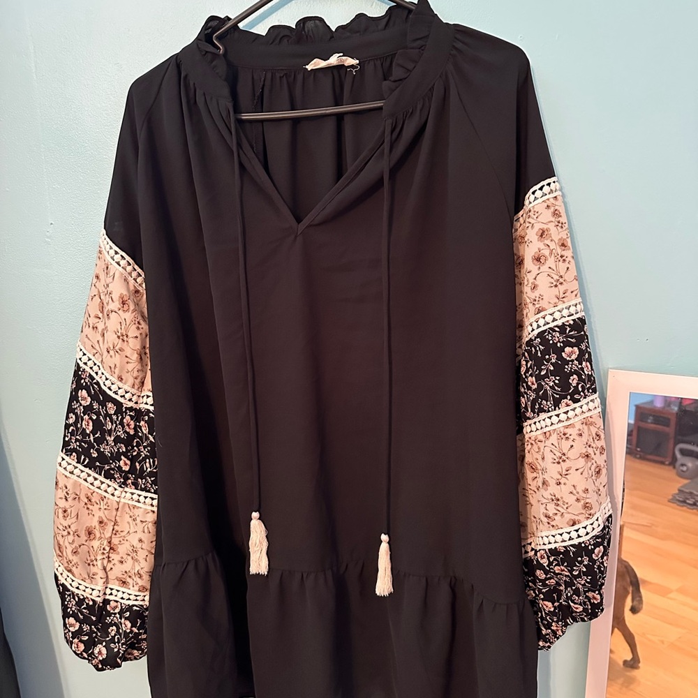 Entro Black Blouse with Floral Accents